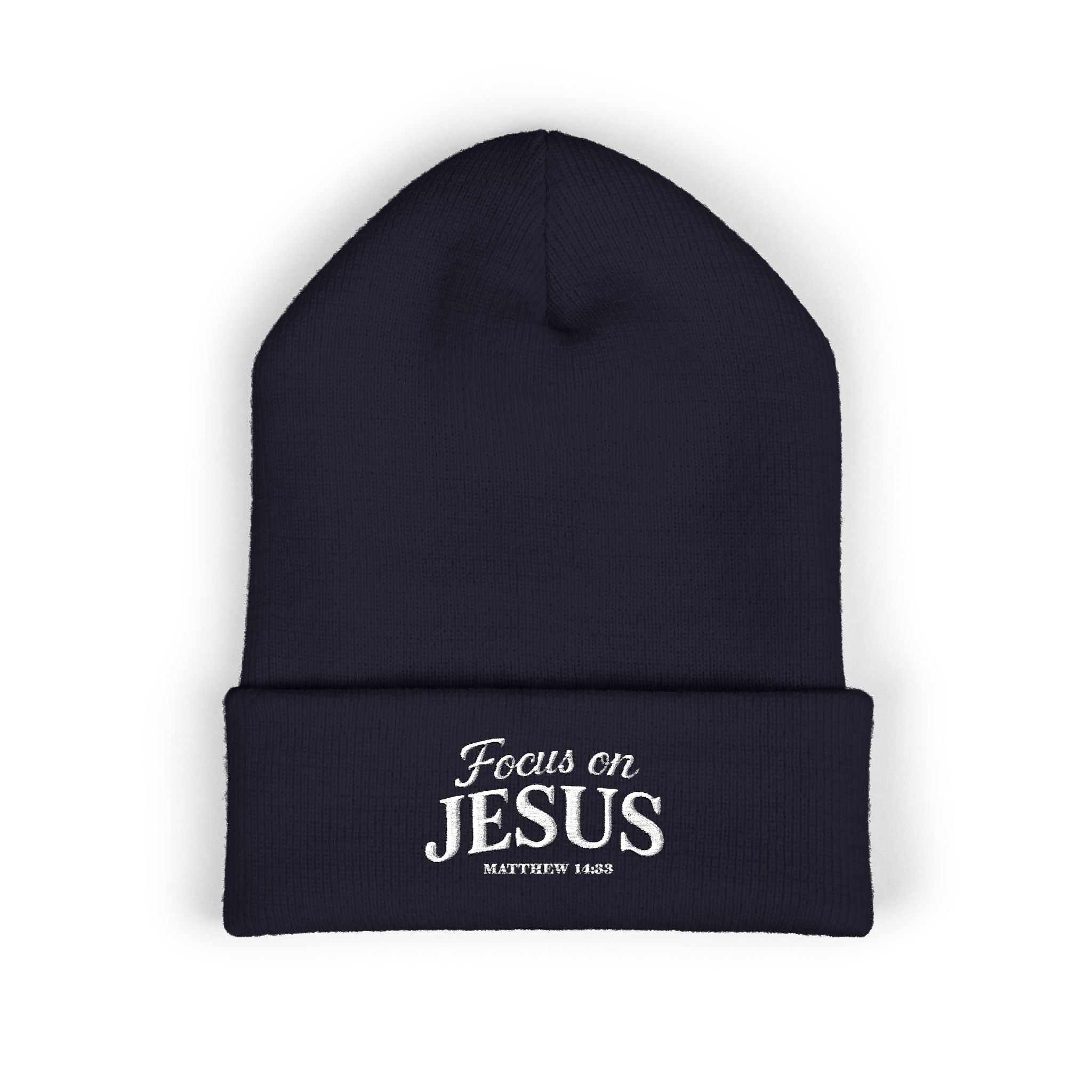 Focus on Jesus Beanie – Matthew 14:33 Faith Wear
