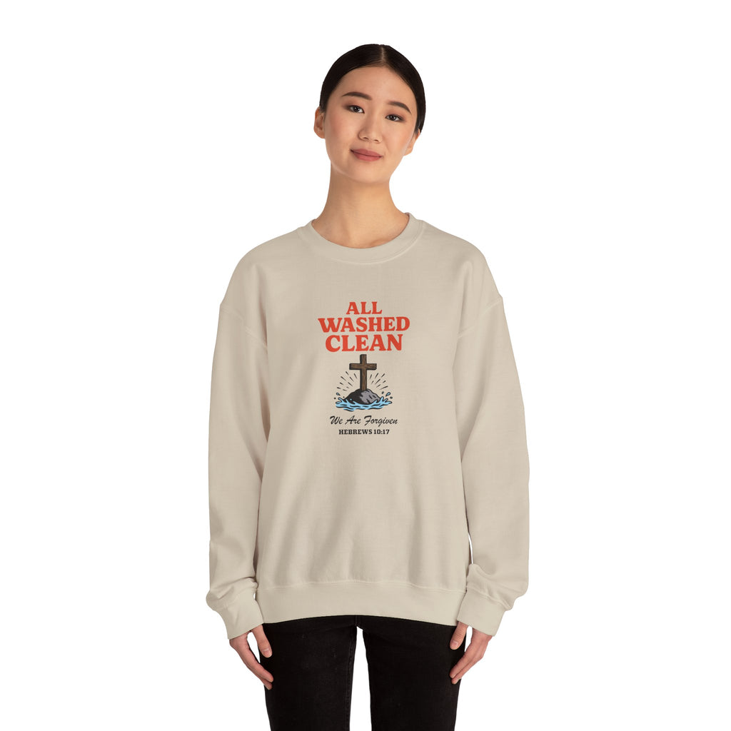 All Washed Clean Sweatshirt – Hebrews 10:17 Christian Apparel