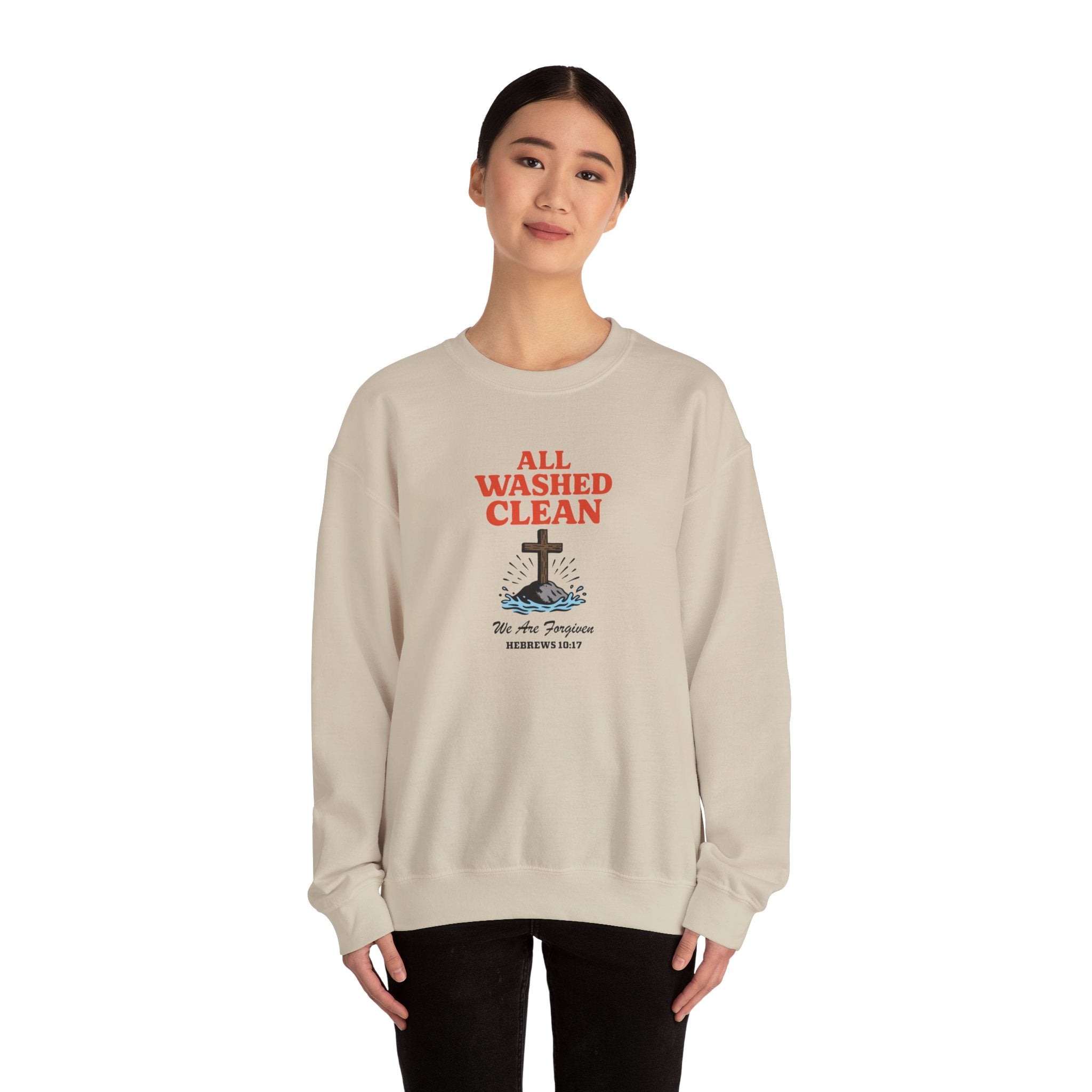 All Washed Clean Sweatshirt – Hebrews 10:17 Christian Apparel