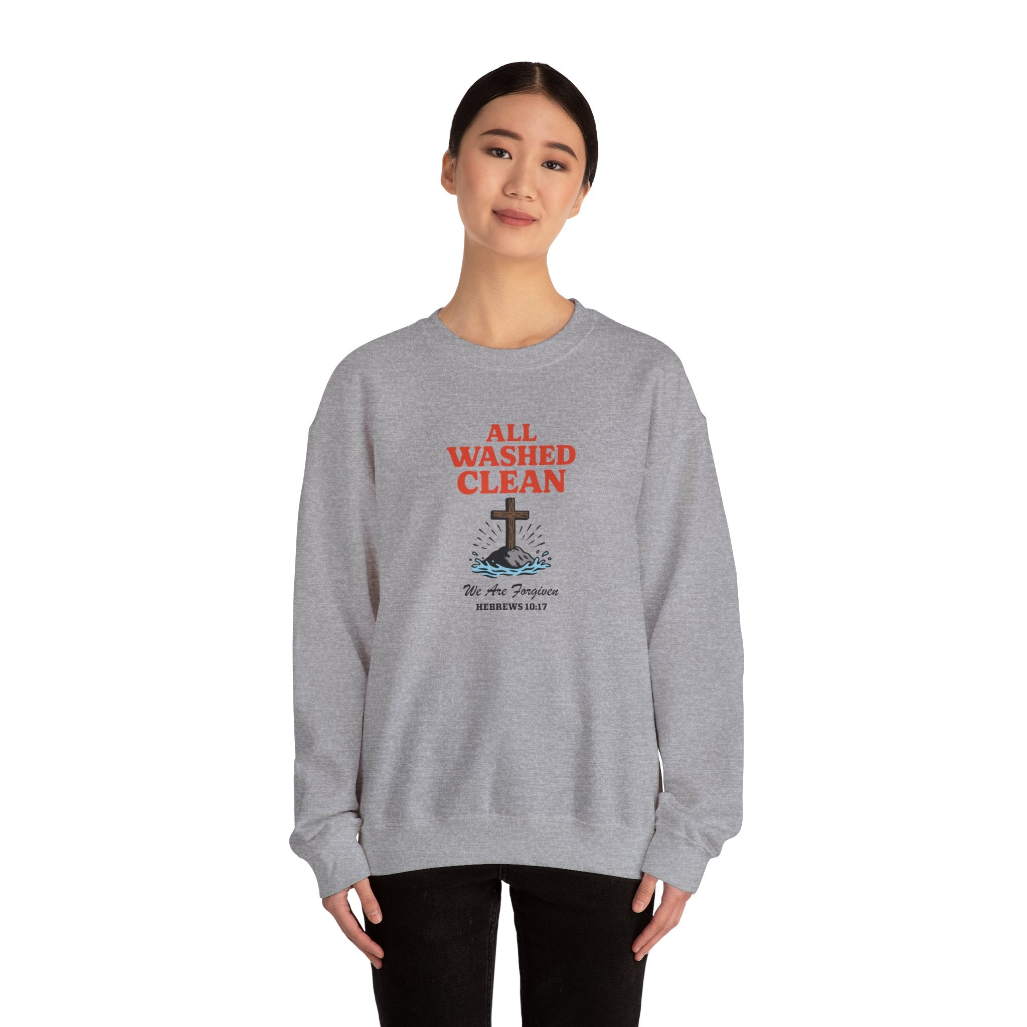 All Washed Clean Sweatshirt – Hebrews 10:17 Christian Apparel