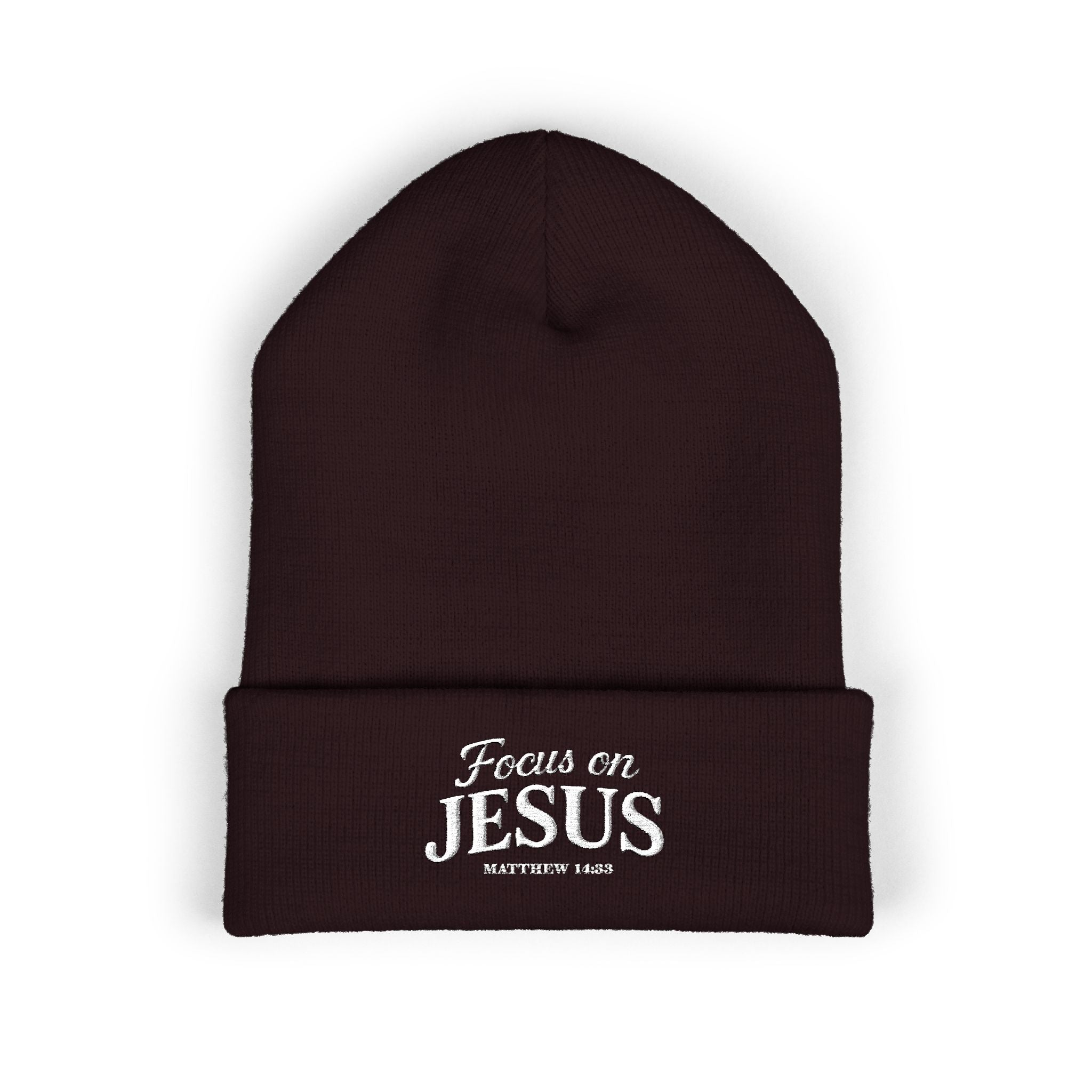 Focus on Jesus Beanie – Matthew 14:33 Faith Wear