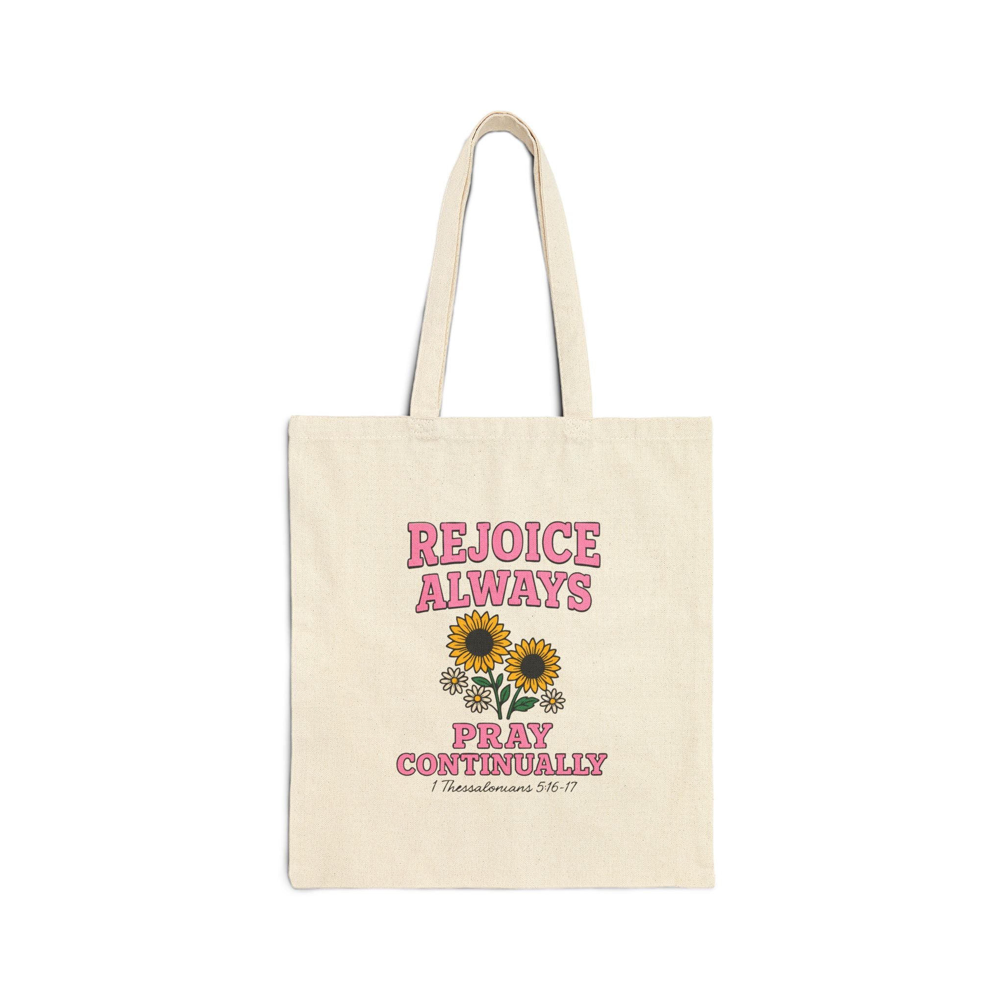 Rejoice and Pray Tote – Christian Sunflower Canvas Bag