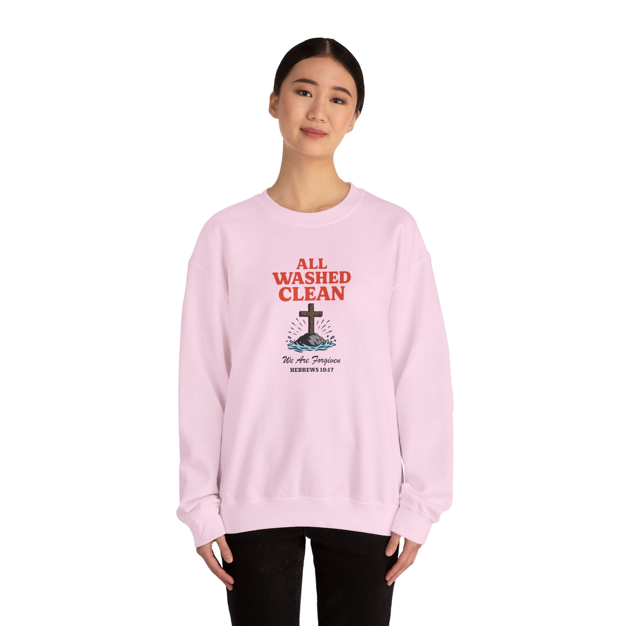 All Washed Clean Sweatshirt – Hebrews 10:17 Christian Apparel