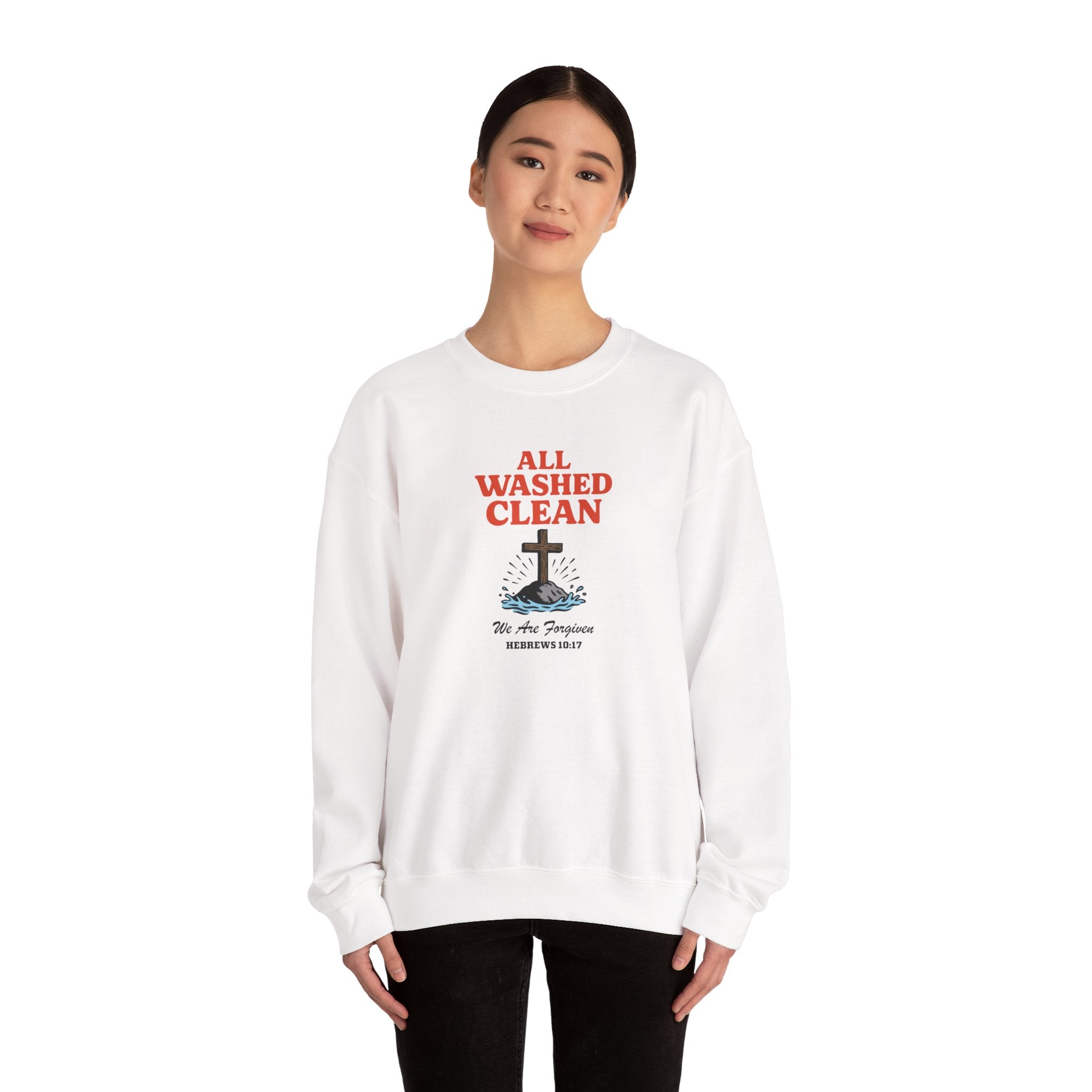 All Washed Clean Sweatshirt – Hebrews 10:17 Christian Apparel