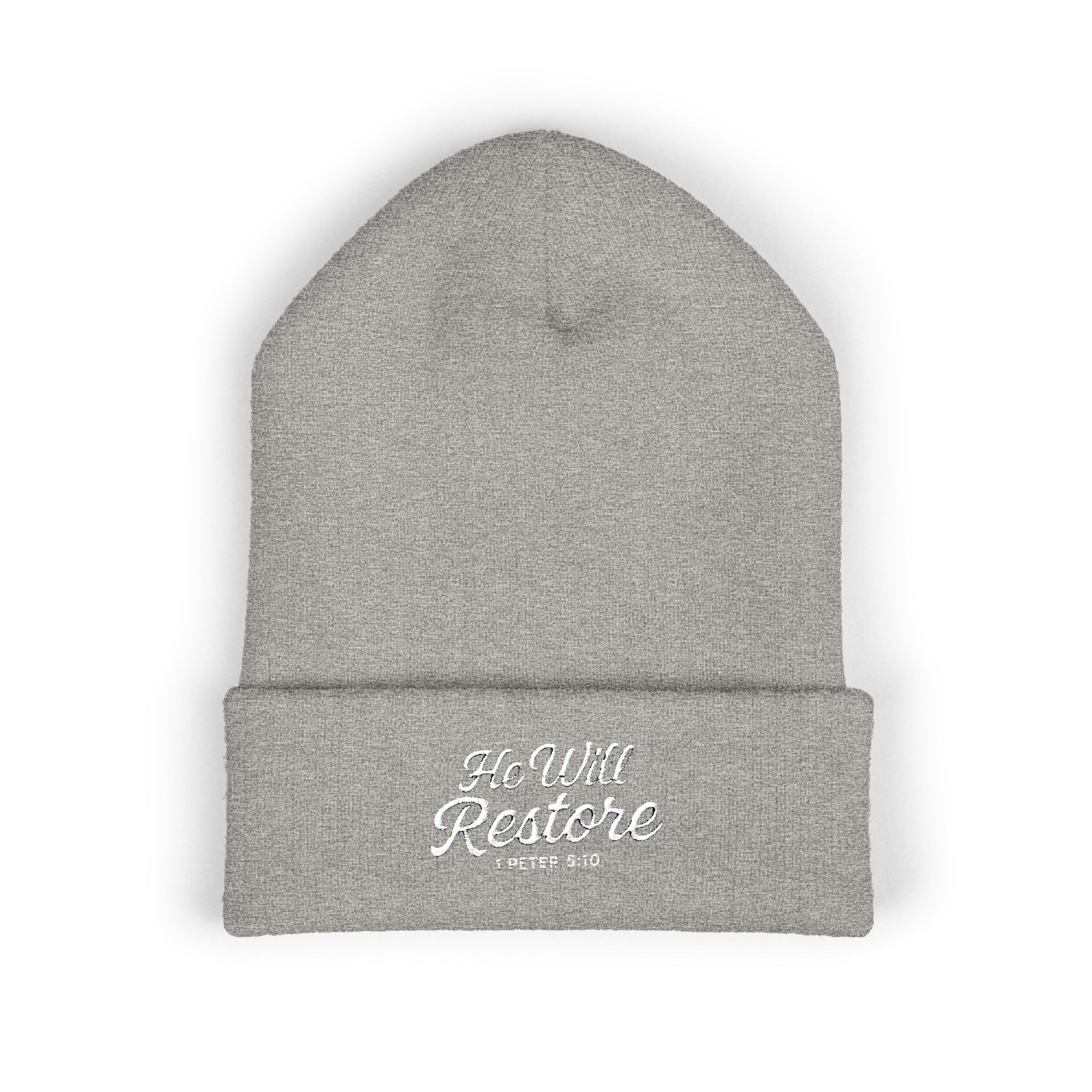 He Will Restore Beanie – 1 Peter 5:10 Apparel