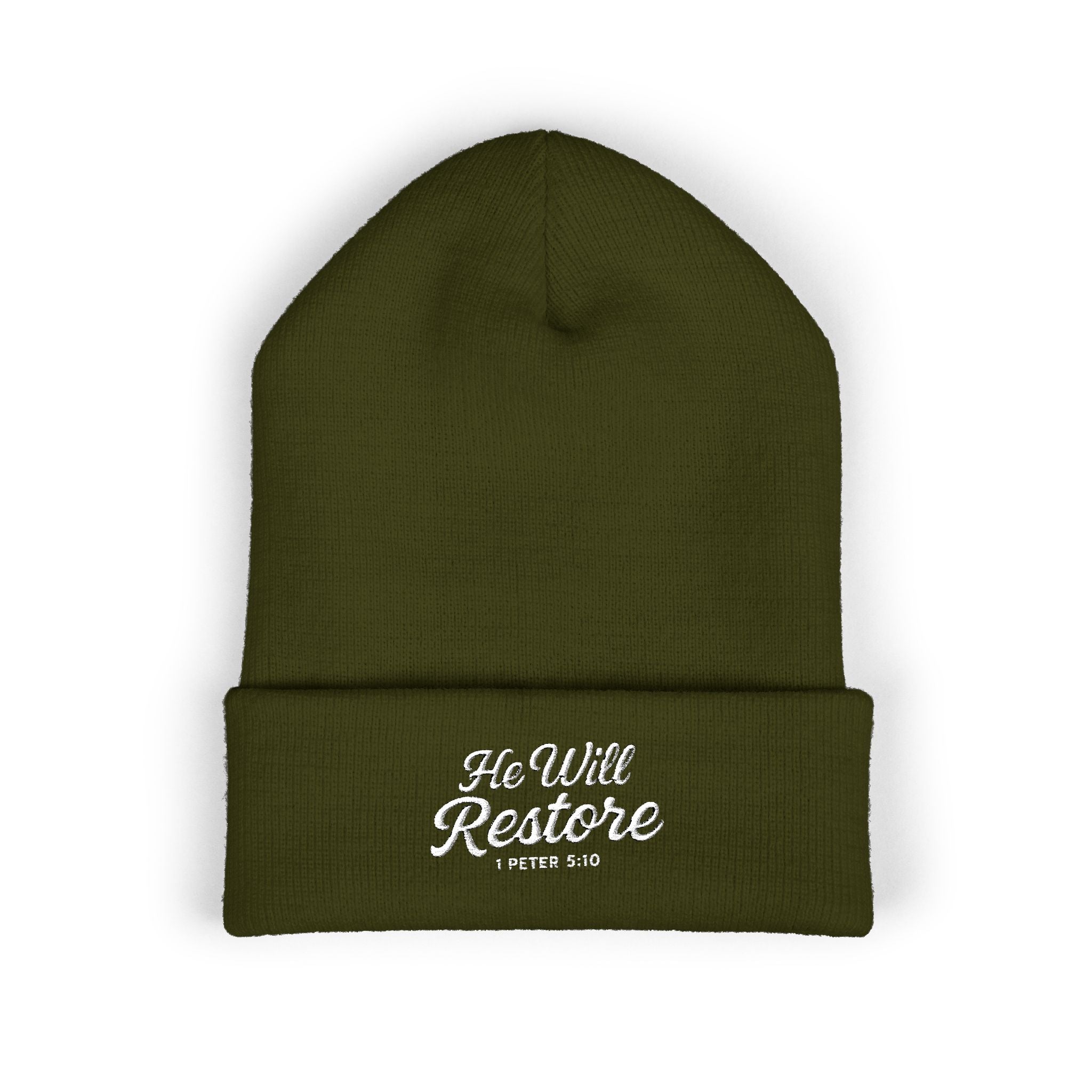 He Will Restore Beanie – 1 Peter 5:10 Apparel