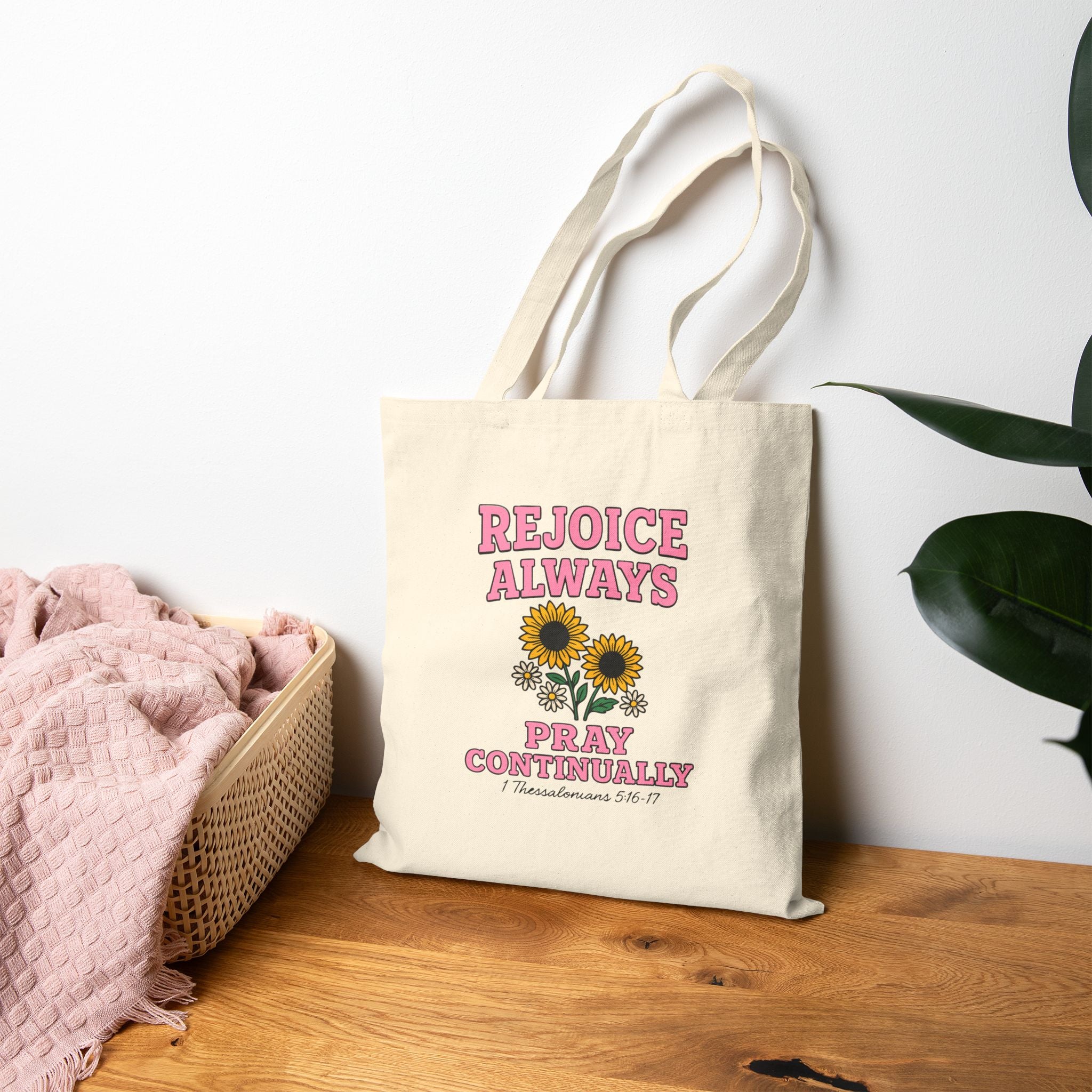 Rejoice and Pray Tote – Christian Sunflower Canvas Bag