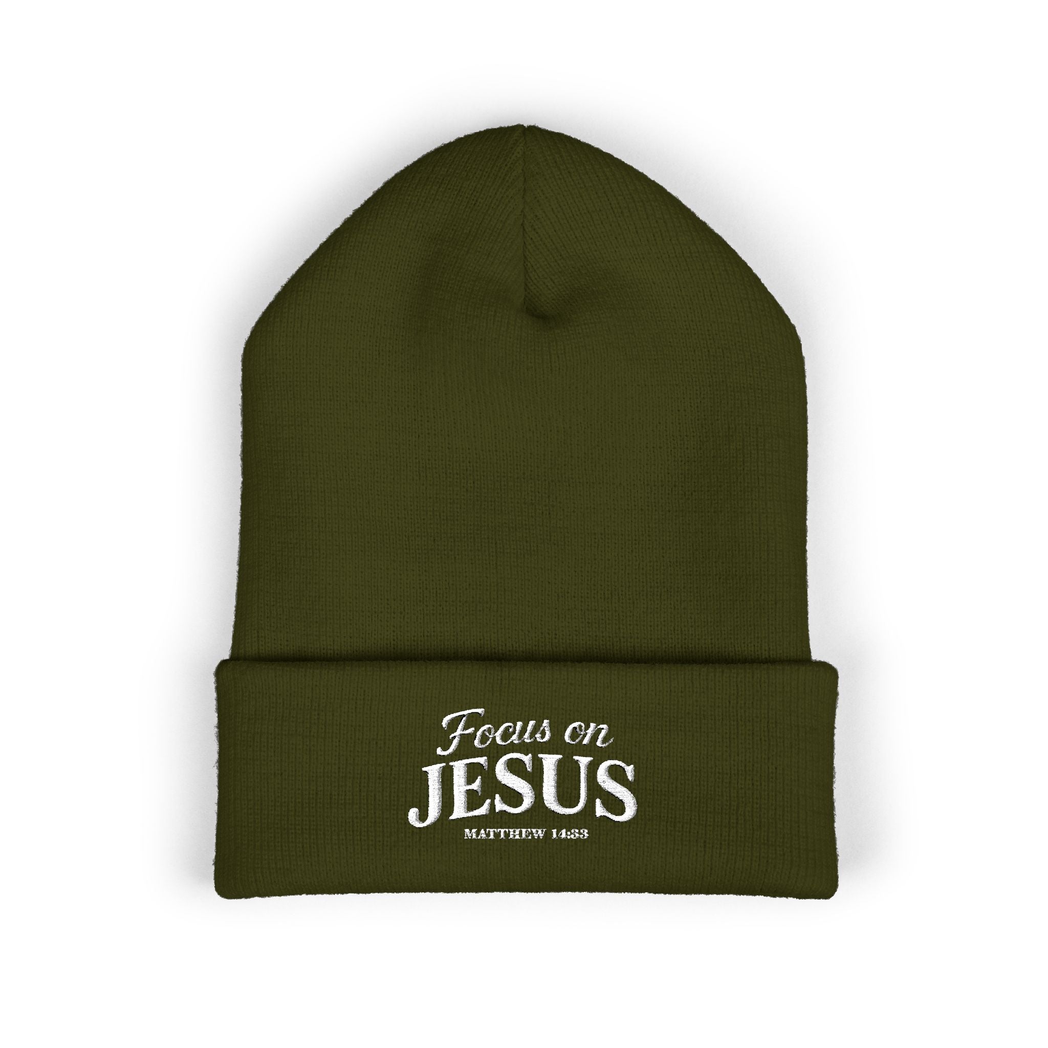 Focus on Jesus Beanie – Matthew 14:33 Faith Wear