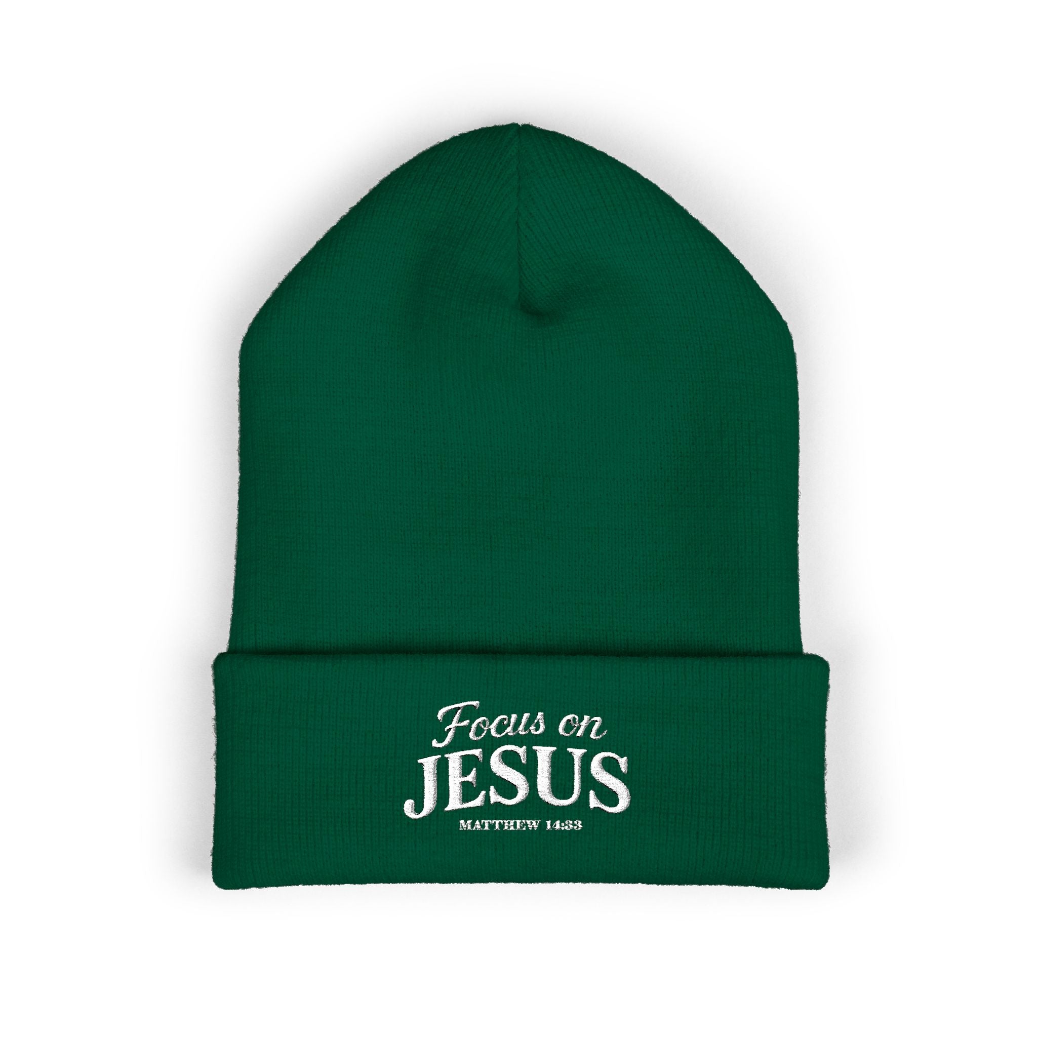 Focus on Jesus Beanie – Matthew 14:33 Faith Wear